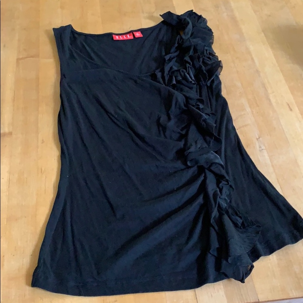 Black asymmetrical ruffle top